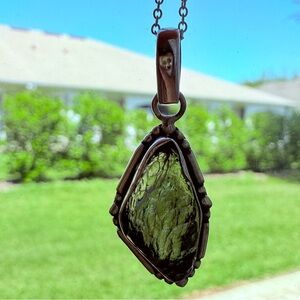 Genuine Rough Cut Moldavite Pendant Necklace in Sterling Silver With Gem…